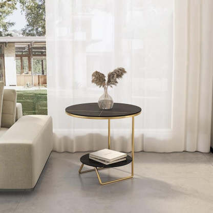 Sintered Stone Metal Side Table 2-Tier