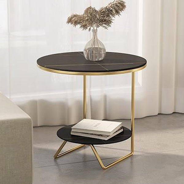 Sintered Stone Metal Side Table 2-Tier — Black