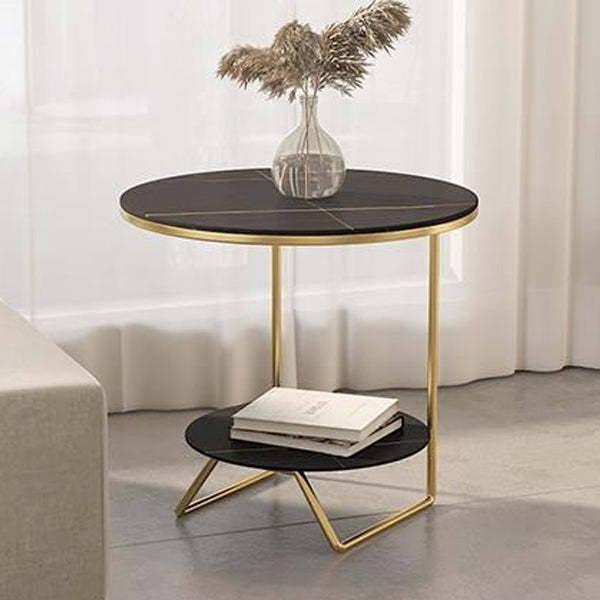 Sintered Stone Metal Side Table 2-Tier — Black