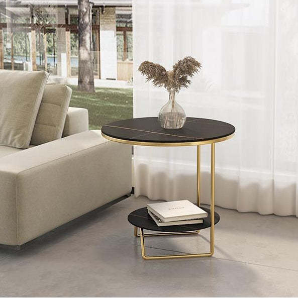Sintered Stone Metal Side Table 2-Tier — White