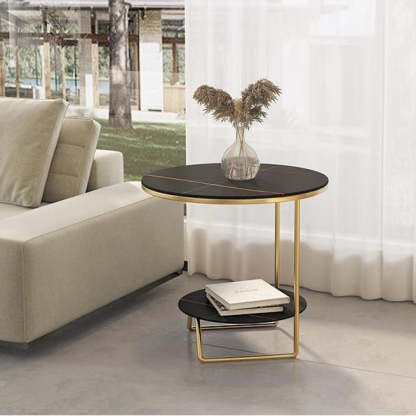 Sintered Stone Metal Side Table 2-Tier — White