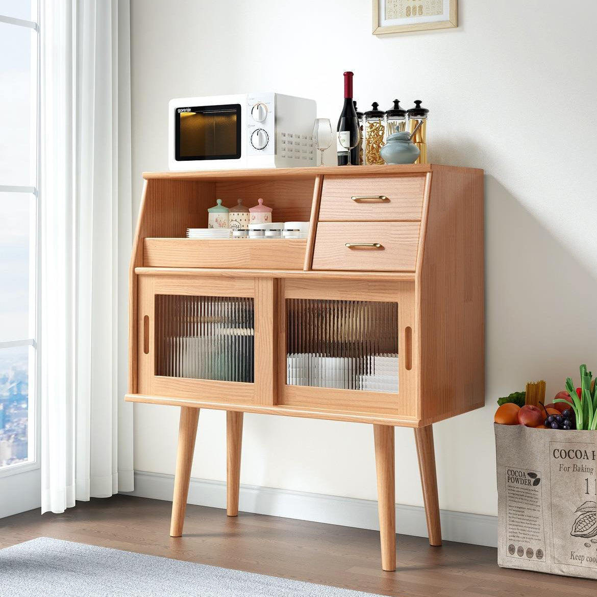 Japanese Wood Sideboard 2-Drawer