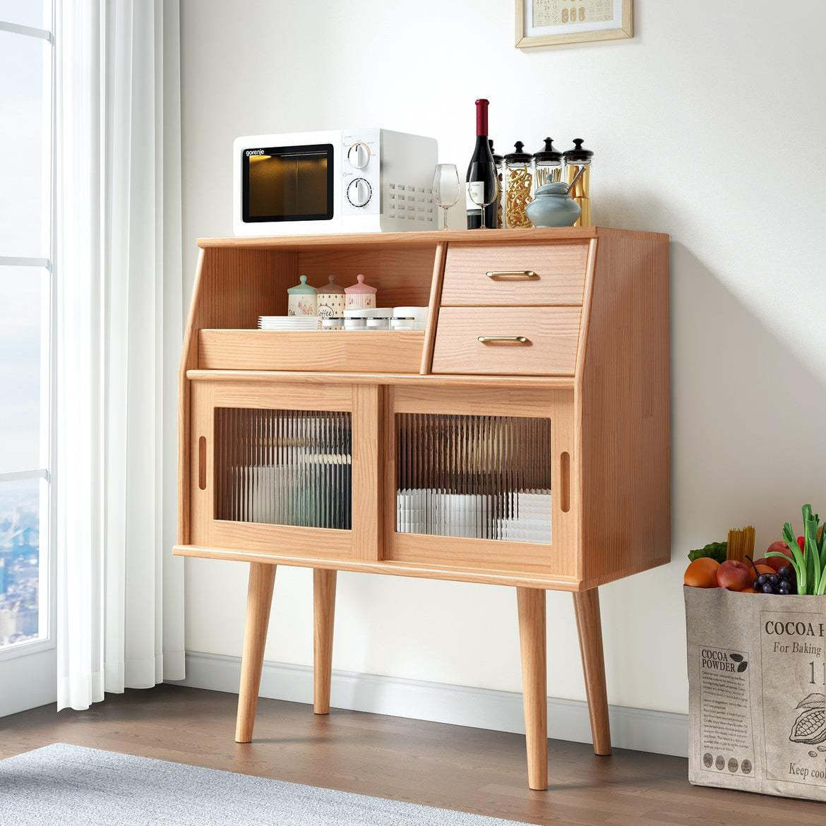 Japanese Wood Sideboard 2-Drawer — White Frame