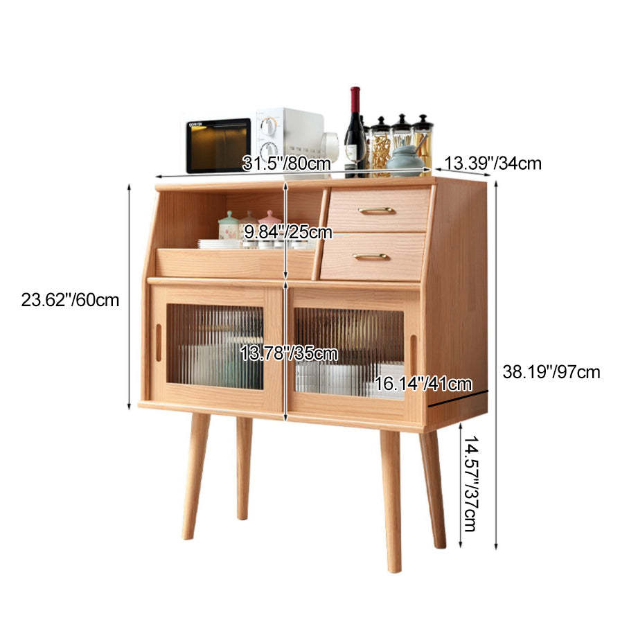 Japanese Wood Sideboard 2-Drawer — Cherry Wood Color Frame