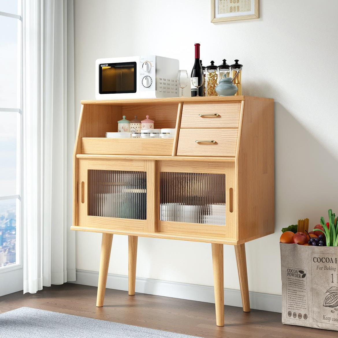 Japanese Wood Sideboard 2-Drawer — Original Wood Color Frame