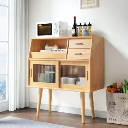 Japanese Wood Sideboard 2-Drawer — Original Wood Color Frame