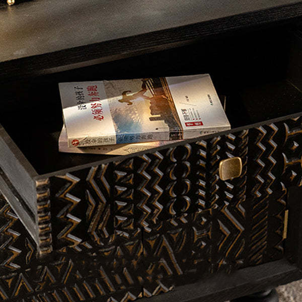 Farmhouse Carved Solid Wood Nightstand