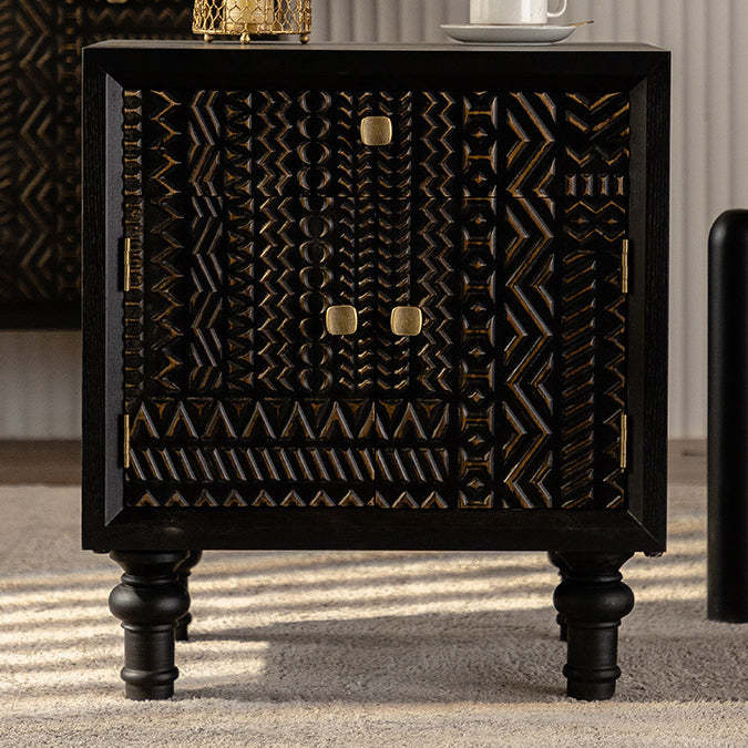 Farmhouse Carved Solid Wood Nightstand