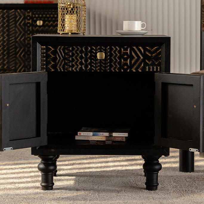Rustic carved solid wood nightstands