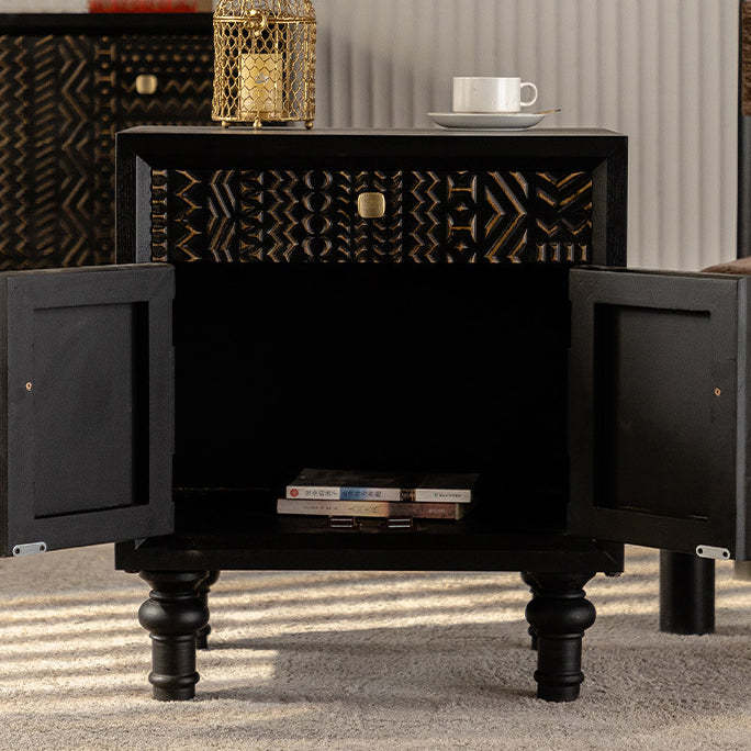 Farmhouse Carved Solid Wood Nightstand