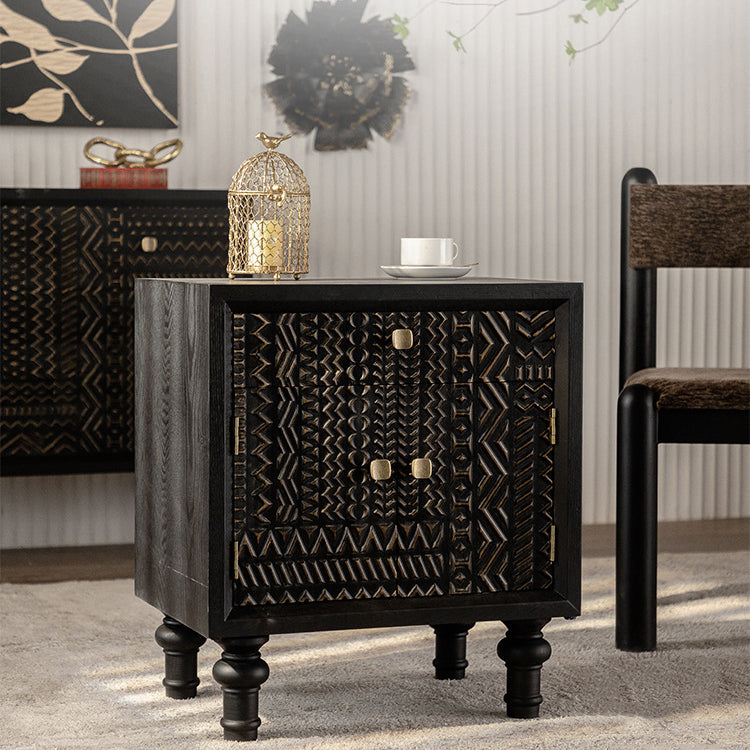 Farmhouse Carved Solid Wood Nightstand