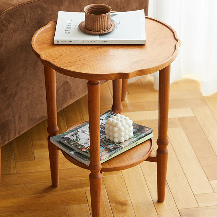 Japanese Wood Round End Table 2-Tier