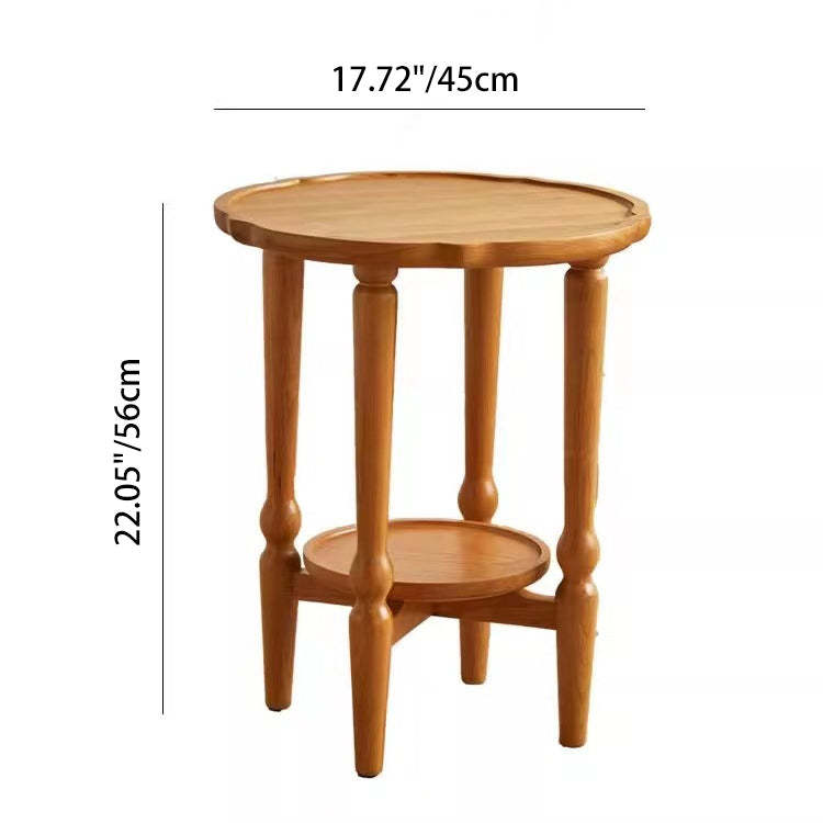 Japanese Wood Round End Table 2-Tier