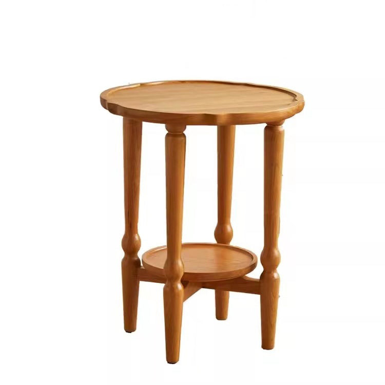 Japanese Wood Round End Table 2-Tier