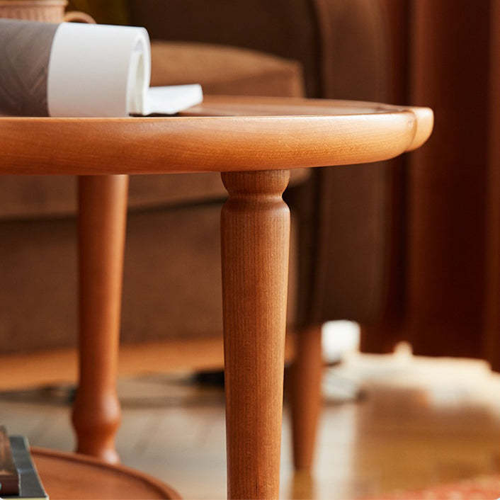 Japanese Wood Round End Table 2-Tier