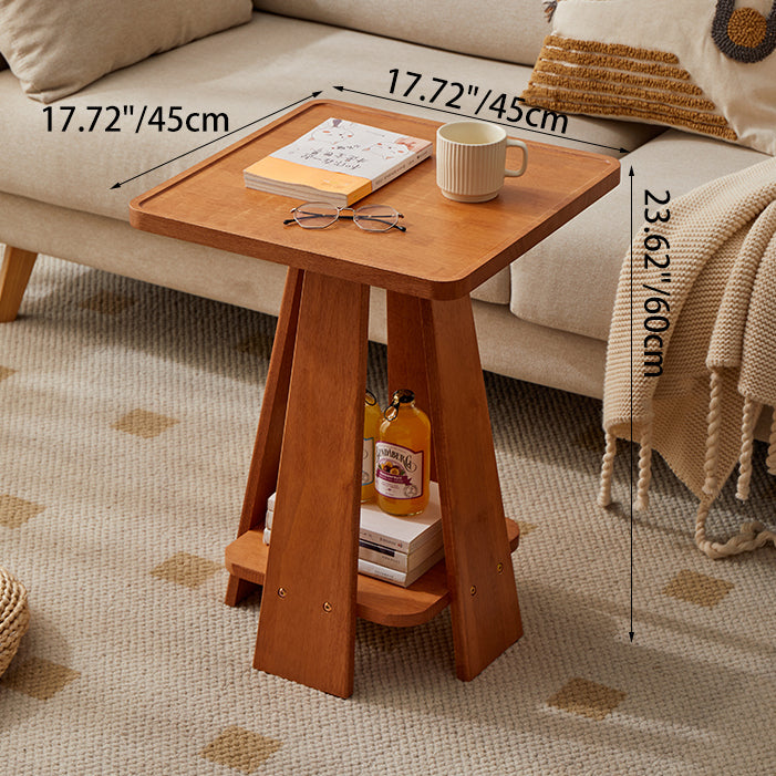Japanese Geometric Wood Tray-Top Coffee Table 2-Tier — Square / Cherry Wood Color