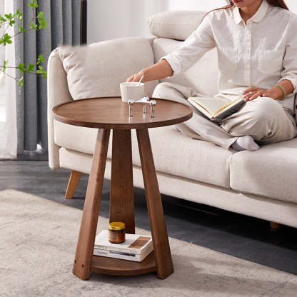 Japanese Geometric Wood Tray-Top Coffee Table 2-Tier