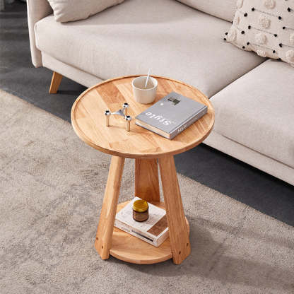 Japanese Geometric Wood Tray-Top Coffee Table 2-Tier