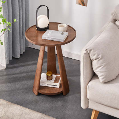 Japanese Geometric Wood Tray-Top Coffee Table 2-Tier