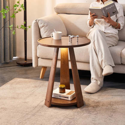 Japanese Geometric Wood Tray-Top Coffee Table 2-Tier