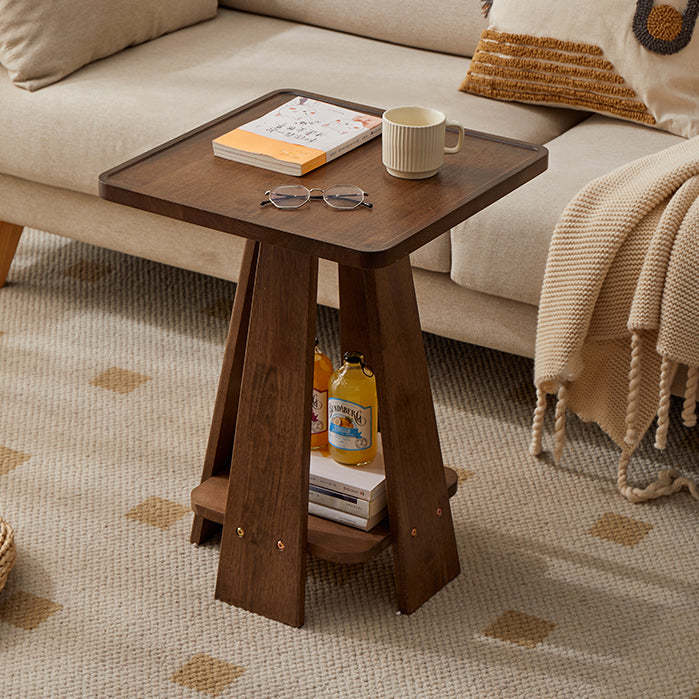 Japanese Geometric Wood Tray-Top Coffee Table 2-Tier