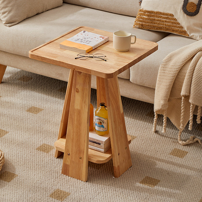 Japanese Geometric Wood Tray-Top Coffee Table 2-Tier