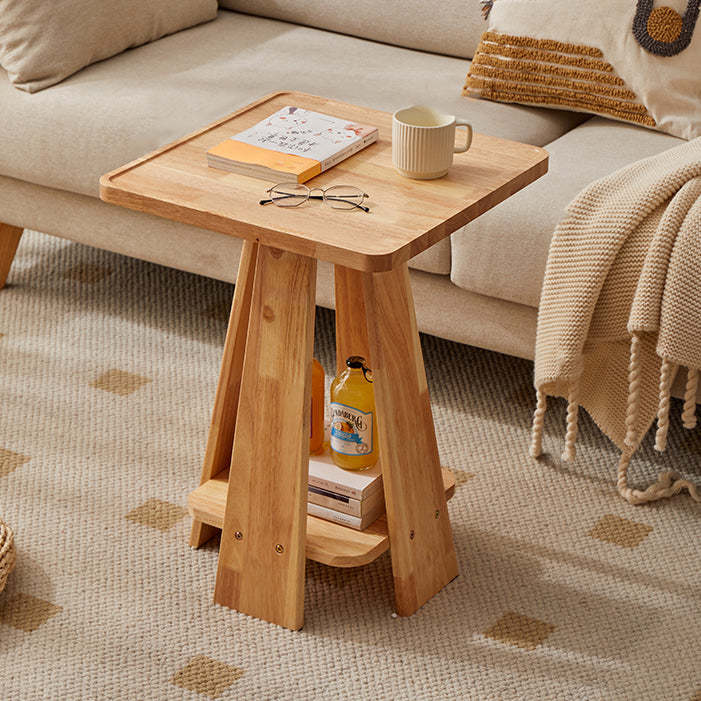 Japanese Geometric Wood Tray-Top Coffee Table 2-Tier
