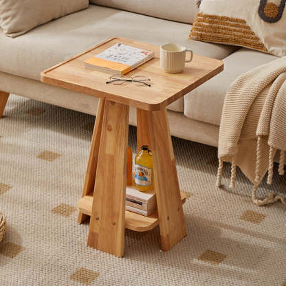 Japanese Geometric Wood Tray-Top Coffee Table 2-Tier