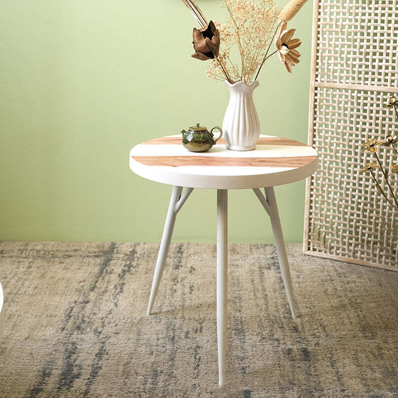 Nordic Engineered Wood Iron-Leg End Table — White + Wood Color