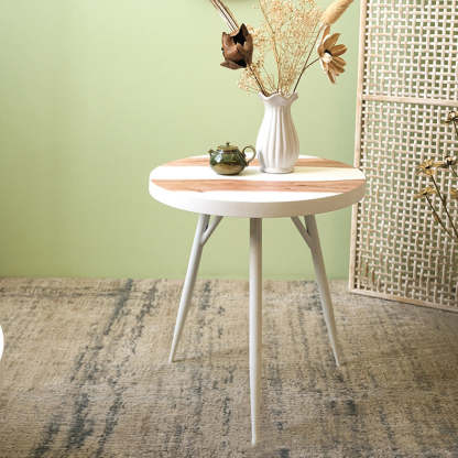 Nordic Engineered Wood Iron-Leg End Table — White + Wood Color