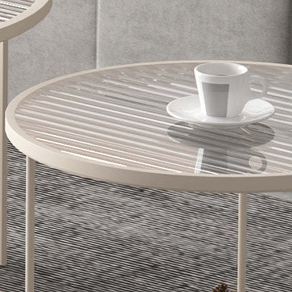 Striped Glass Metal Frame Coffee Table — B / White