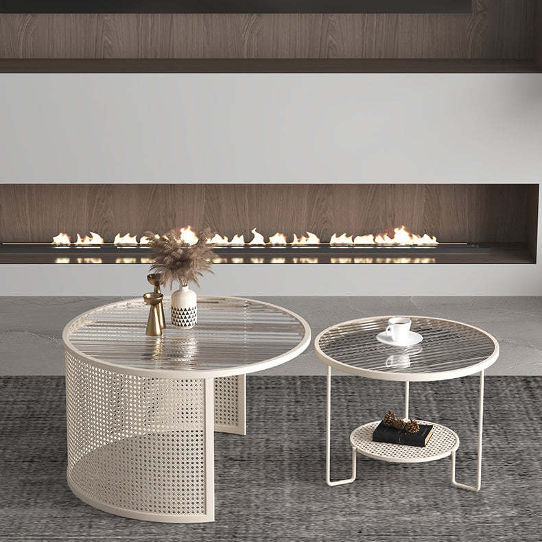 Striped Glass Metal Frame Coffee Table
