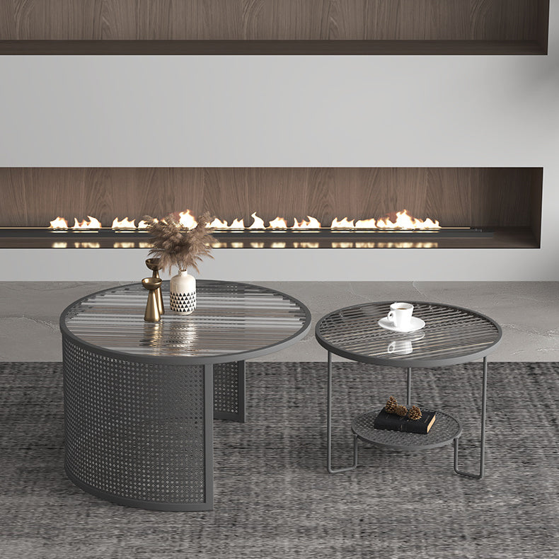 Striped Glass Metal Frame Coffee Table