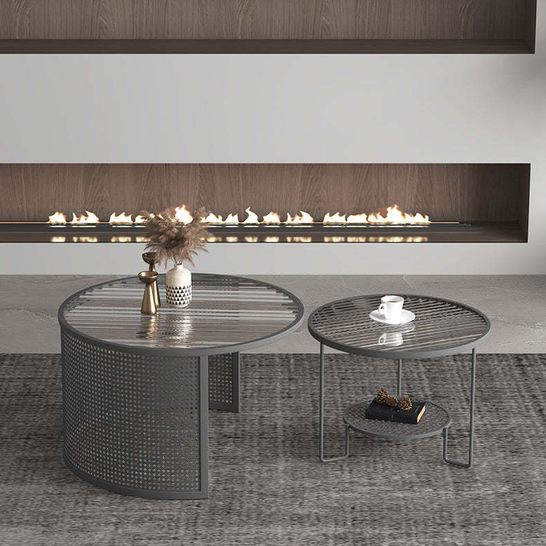 Striped Glass Metal Frame Coffee Table