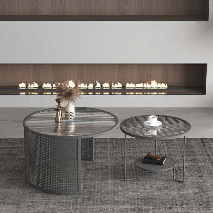 Striped Glass Metal Frame Coffee Table