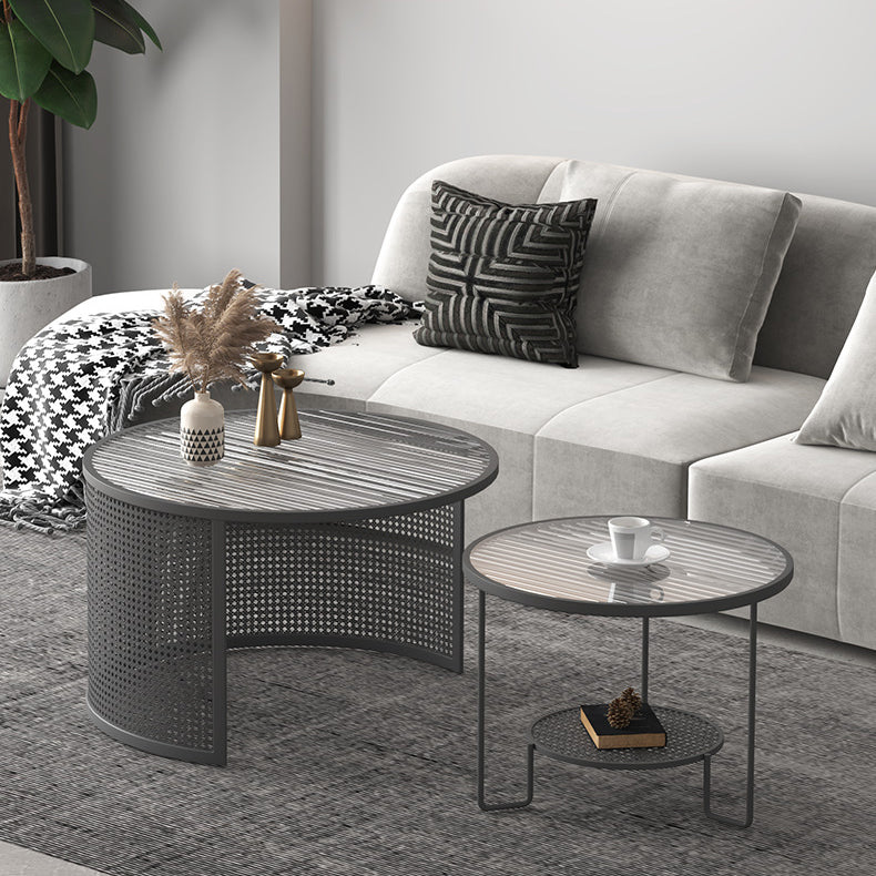 Striped Glass Metal Frame Coffee Table