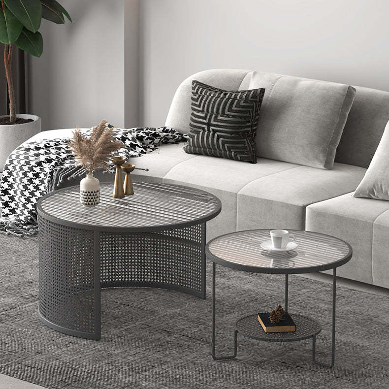 Striped Glass Metal Frame Coffee Table