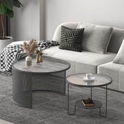 Striped Glass Metal Frame Coffee Table