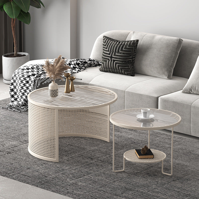 Striped Glass Metal Frame Coffee Table