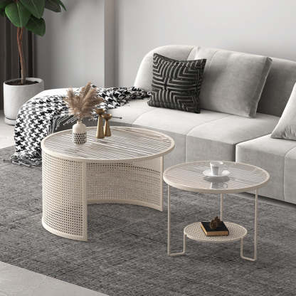 Striped Glass Metal Frame Coffee Table