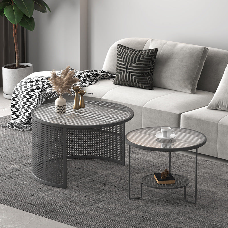 Striped Glass Metal Frame Coffee Table