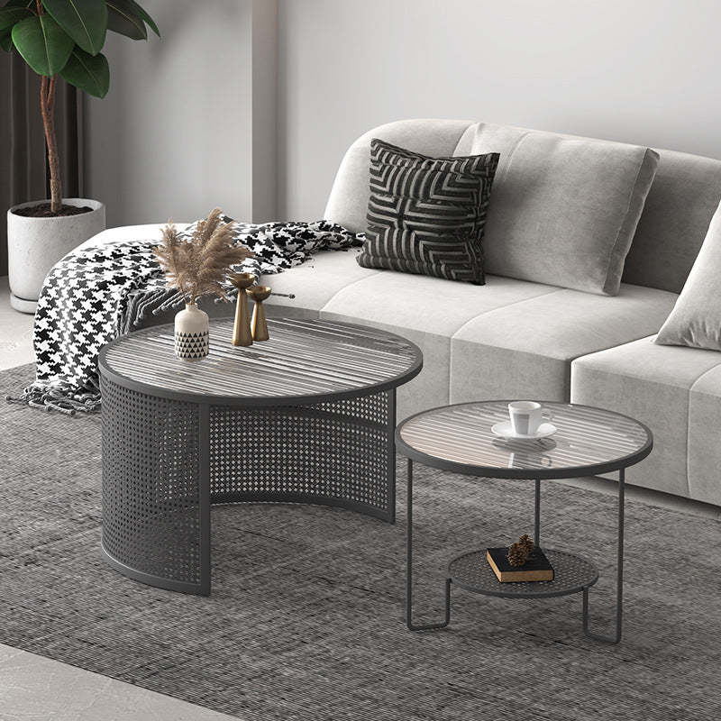 Striped Glass Metal Frame Coffee Table