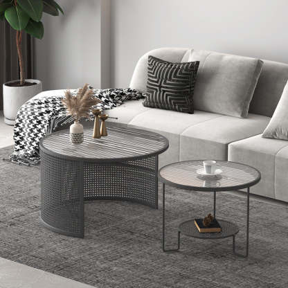 Striped Glass Metal Frame Coffee Table