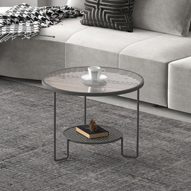 Striped Glass Metal Frame Coffee Table — B / Gold