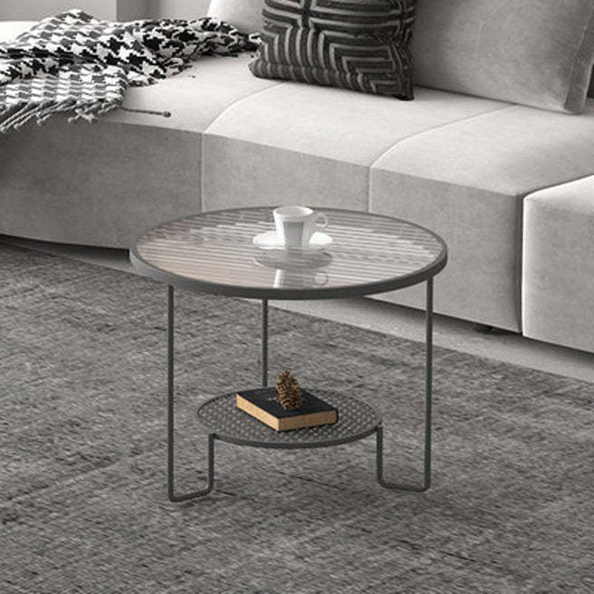 Striped Glass Metal Frame Coffee Table — B / Gold