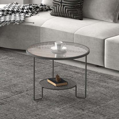 Striped Glass Metal Frame Coffee Table — B / Gold