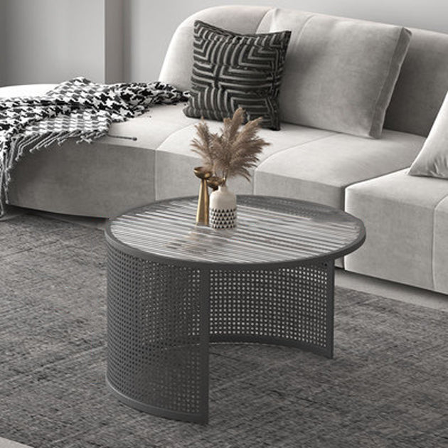 Striped Glass Metal Frame Coffee Table