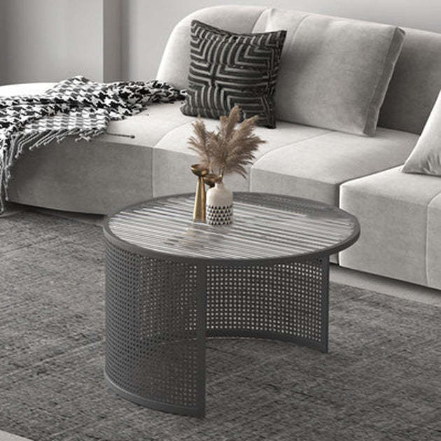 Striped Glass Metal Frame Coffee Table