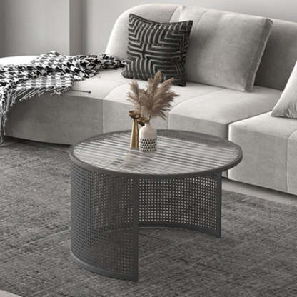 Striped Glass Metal Frame Coffee Table