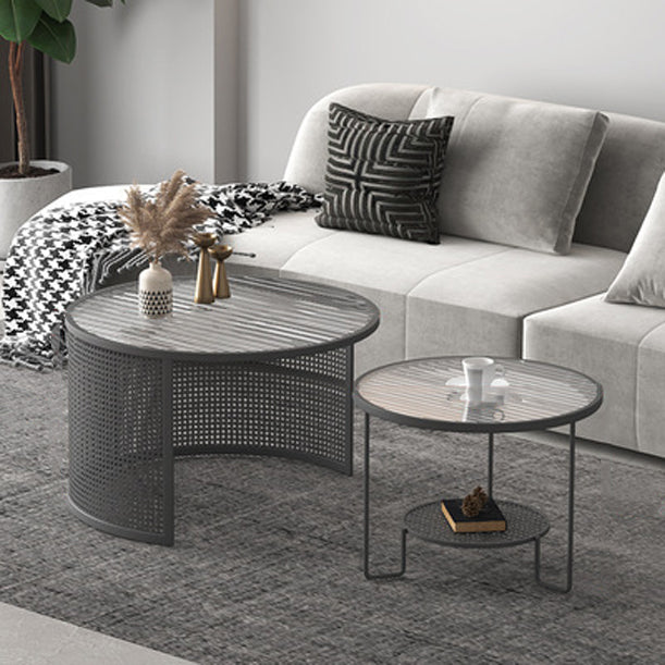 Striped Glass Metal Frame Coffee Table
